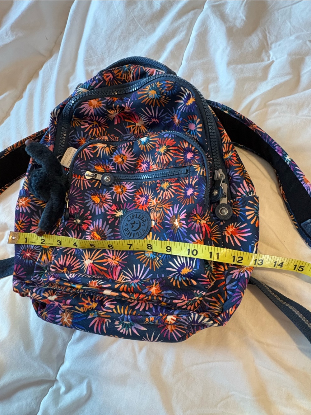 Kipling Navy Floral Backpack with Multicolor Burst Print - Picture 4 of 14